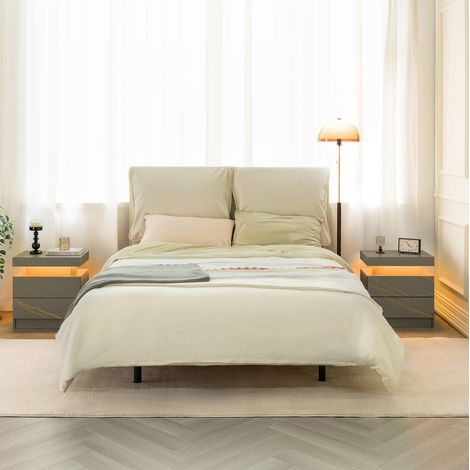 Mesita de noche LED con 2 cajones, 49 x 34,8 x 52,1 cm, gris y dorado HAVRYA (1/5)