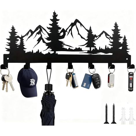 Accroche Porte clé en Métal Accroche, Porte Clé Mural avec 7 Crochets, Porte-clés Créatif Avec Vis, pour Accrocher Porte-clés, Manteau, Parapluie, Lunettes de Soleil (Montagne) (1/3)