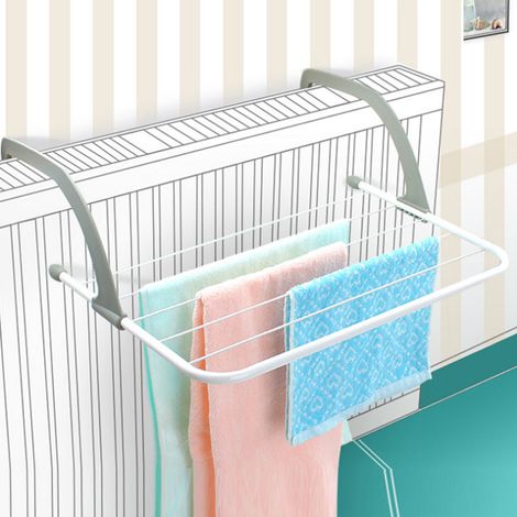 Séchoir à Linge Mural, Étendoir Mural Pliable rétractable, avec 6 Tiges, pour Intérieur et Extérieur, pour Vêtement (Blanc) (1/5)