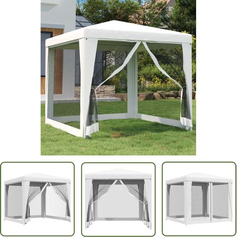 The Living Store Tente de réception 4 parois latérales en maille 2,5x2,5 m Blanc - Tente De Réception - Abri Extérieur - Parasol - Fête - Mariage (1/5)