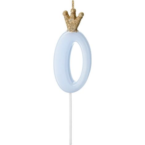 Bougie d'anniversaire PartyDeco chiffre 0 bleu clair 9,5 cm (1/3)