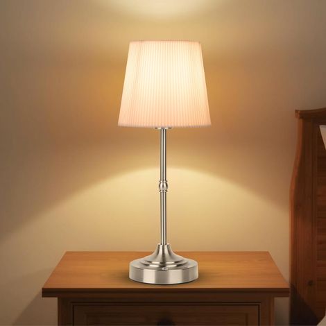 Wiederaufladbare Tischlampe, kabellose Touch-Lampen, tragbare Schreibtischlampe mit stufenlos dimmbarer Helligkeit und Stoffschirm für Nachttisch, Wohnzimmer (Silber, Twill).