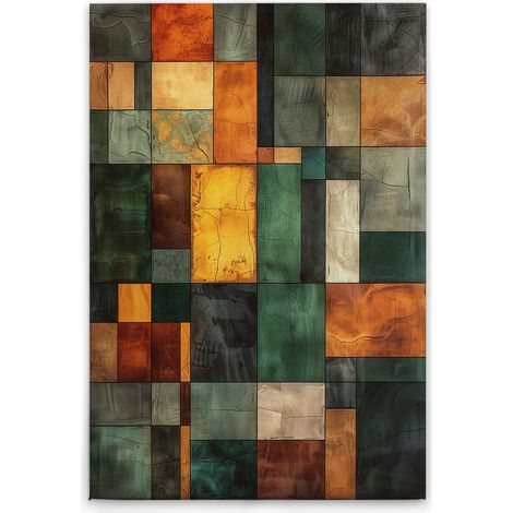 Leinwandbild Blockkunst Schach M1-No.52244 - Kunstdruck auf Leinwand in Grün Gelb - Wandbild 30 x 45 cm