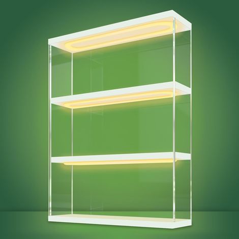 Wall Mounted Display Case for Collecting Acrylic with LED - 2/3 Tier Dustproof Showcase Box for Figures (White - LED Lighting, 30 x 8.5 x 37.8 cm) (1/5)