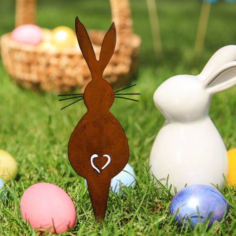 Osterdekoration für Garten und Innenräume – Kleine Hasenfigur aus Eisen, Geschenkbox (1/5)