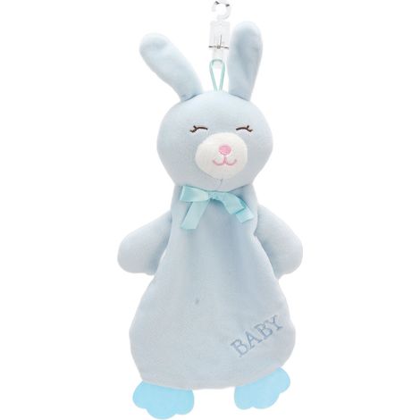 Lot de 2 couvertures de sécurité bébé lapin bleu, douces et colorées, serviette réconfort multifonction pour nourrissons dès 3 mois. (1/5)