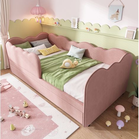 Gepolstertes Tagesbett 90 x 190 cm aus rosa Samt (1/5)