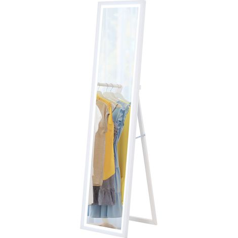 HOMCOM Ganzkörperspiegel 40 x 160 cm Standspiegel mit LED-Lichte, 3 Lichtfarben, Wandspiegel mit Touch-Steuerung, Bodenspiegel für Schlafzimmer, Wohnzimmer, Weiß (1/5)