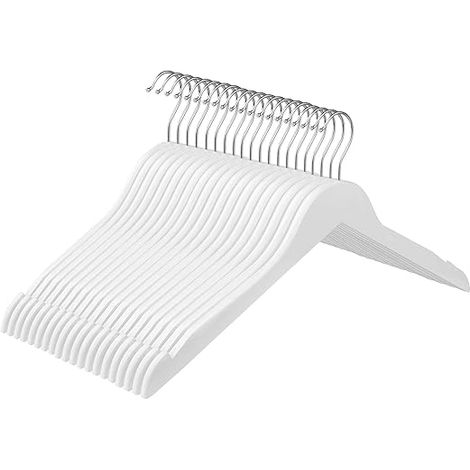 Cintre Bois, Lot de 20, Cintre à Vêtements, avec Encoches, pour Vestes, Manteaux, Costumes, Chemises, Crochet Rotatif à 360°, Antiglisse, Longueur 44 cm, Blanc (1/5)