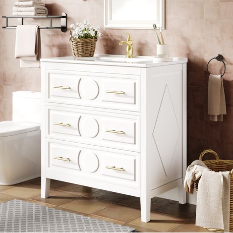 Mueble baño lavabo 3 cajones MDF 81 cm OKMYHOME (1/5)