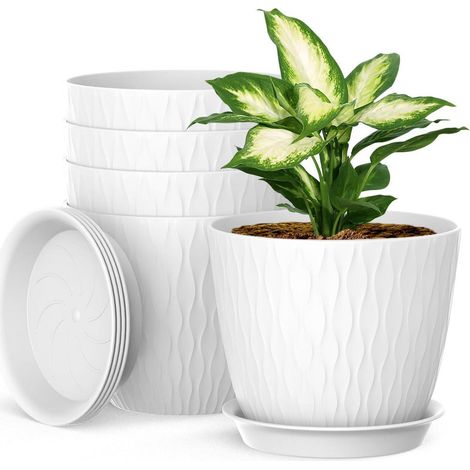 5er Set Blumentöpfe mit Bewässerungssystem 17.8cm Weiß für Innen & Außen (1/5)