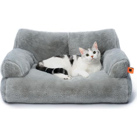 Cama grande para gatos, 66 x 48 cm, suave y acogedora, ideal para perros medianos y pequeños, moderna y con base antideslizante (gris) (1/5)