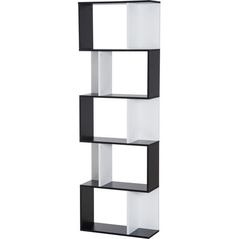 HOMCOM Scaffale Libreria a 5 Ripiani in Truciolato Bianco e Nero 60x24x184.5 cm (1/5)