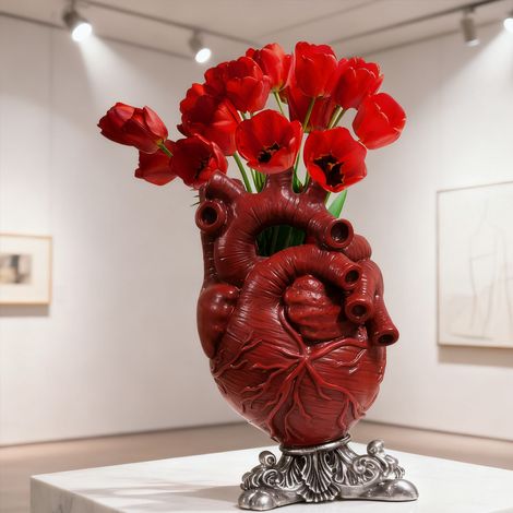 Jarrón anatómico en forma de corazón fabricado en resina: decoración creativa y pequeña maceta roja para oficina/sala de estar (Dimensiones: 8,5 x 8,5 x 16 cm) (1/5)