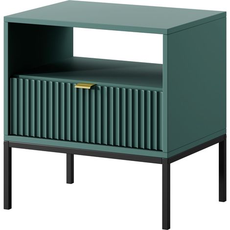 Comodino: 1 cassetto, labrador, Nero, 54 x 56 x 39 cm, maniglie dorate (1/5)