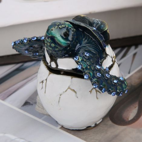 Boîte à bijoux en émail en forme d'œuf de Pâques tortue, cadeau, décoration, artisanat (1/4)