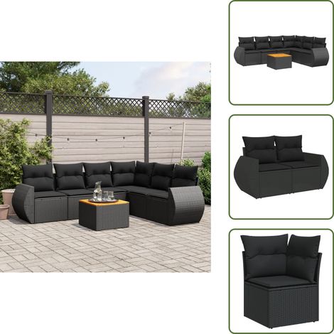 Poltrona da giardino - vidaXL Set Divani da Giardino con Cuscini 7pz Nero Polyrattan - Tavolo da giardino
