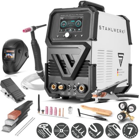 STAHLWERK Poste à souder sous protection gazeuse AC/DC TIG 200 Puls Pro Touch Equipement complet