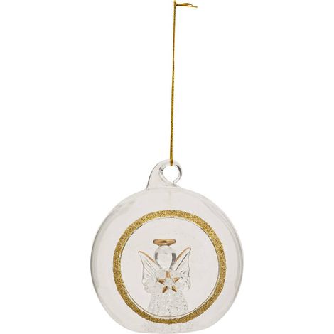 Palla di vetro con angelo dorato d.10cm trasparente - Feeric lights & christmas