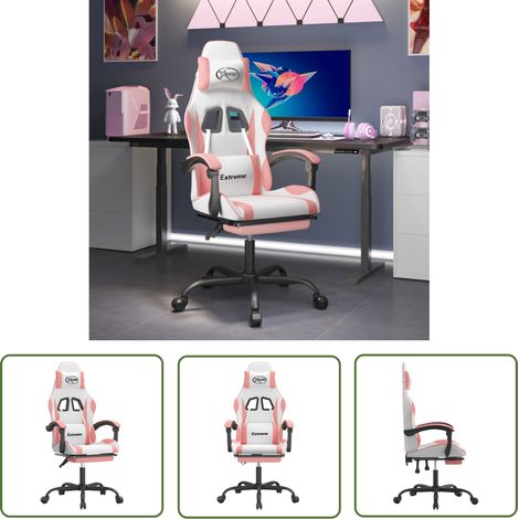 vidaXL Gaming-Stuhl mit Fußstütze Drehbar Weiß & Rosa Kunstleder (1/5)