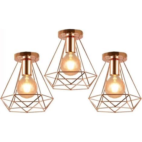 U-Do Plafonnier Industrielle Cage en Fer E27 20CM 3Pcs Or Rose (1/4)
