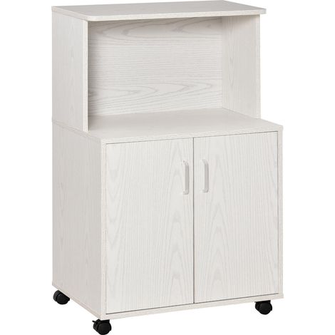 Meuble de cuisine multifonction à roulettes, comprenant un placard et une étagère pour micro-ondes, buffet haut en aggloméré, 60,4 x 40,3 x 97 cm, blanc