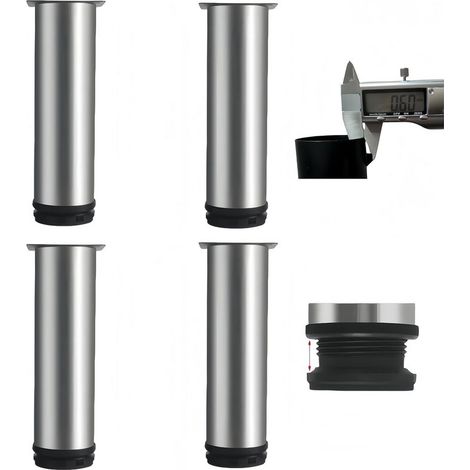 4 Stück verstellbare Möbelfüße aus Edelstahl (0,6 mm), rostfrei, rutschfeste ABS-Basis, verstellbare Möbelfüße (0-15 mm) für Fernseher, Tisch, Küche, Badezimmer (Silber, 10 cm) (1/5)