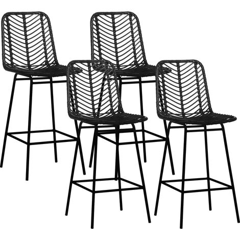 Lot de 4 tabourets de bar chaise de bar HOMCOM design bohème Hauteur 66 cm avec repose-pieds métal - noir (1/5)