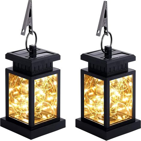 Lot de 2 lanternes solaires d'extérieur étanches à suspendre, 30 LED, idéales pour la décoration de terrasse, jardin, camping et comme cadeau de jardin. (1/5)