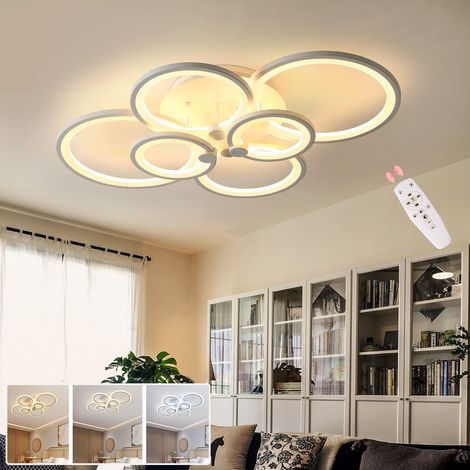 Plafonnier moderne de 78 cm avec télécommande, 6 anneaux lumineux - Plafonnier LED à intensité variable, 3000 K-6500 K, économie d'énergie, 84 W (1/5)