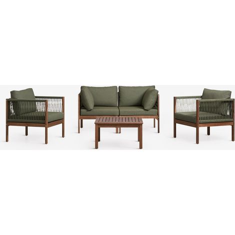 Set soggiorno con divano componibile 2 pezzi con braccioli, 2 poltrone e tavolino in legno di acacia Branson SKLUM (1/5)
