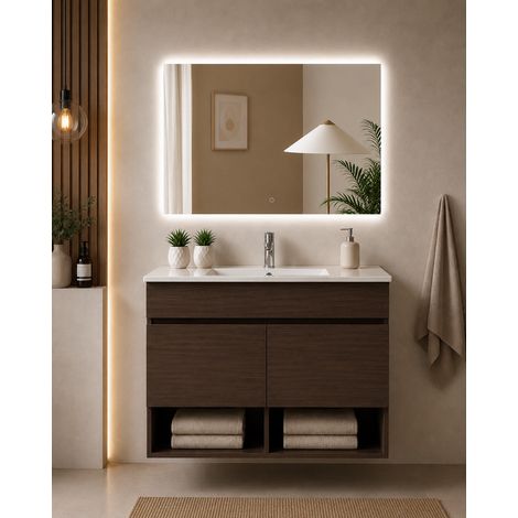 Mobile bagno sospeso con lavabo extrapiano ORIGENBATH NEBARI con ante senza specchio 70x45 cm frassino tea (1/5)