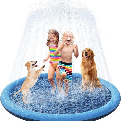 EASYCOMFORT Piscine pour Chiens Pliable 170cm, Tapis de Jeu d'eau Épaissi 0.55cm Antidérapant avec Éclaboussures, Jouet de Jardin Portable Durable Bleu (1/5)