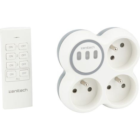 Zenitech – Multiprise 2300W avec télécommande 3 canaux – Portée 50m – Tension 220V – 2 ou 3 prises – Bolea