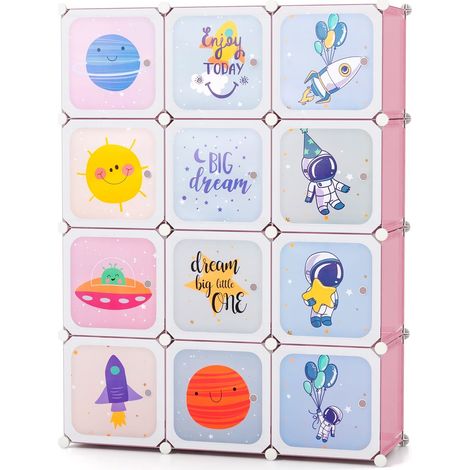 Armadio per bambini con 2 sezioni appendiabiti e 12 cubi