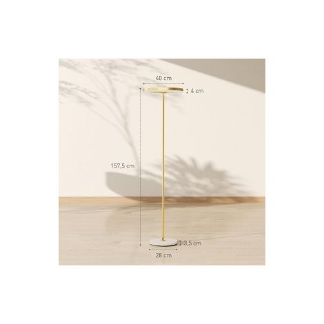 Lampe sur pied LED dorée avec 3 couleurs, variateur, interrupteur au pied et abat-jour acrylique pour salon, chambre et bureau (1/5)