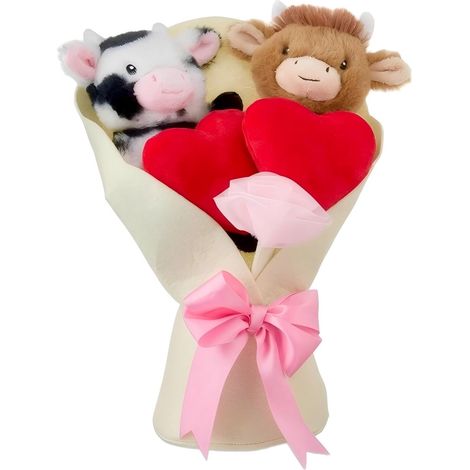 Peluche Vache Highland - Bouquet En Peluche Blanche Avec Accents Floraux - Décoration Intérieure Et Cadeau Occasionnel - 1 Pièce (1/5)