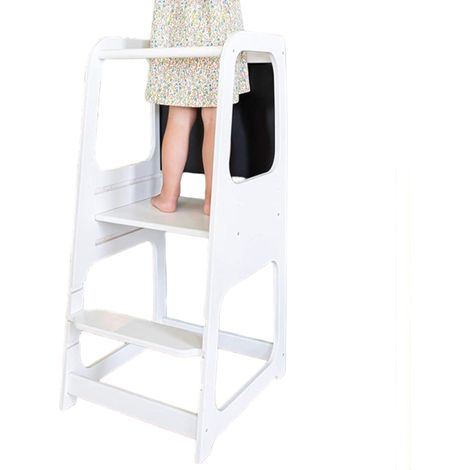 Torre Montessori GINGER HOME, Sgabello Educativo con Lavagna Nera e Altezza Regolabile, Bianca, per Bambini 1–4 Anni (1/5)