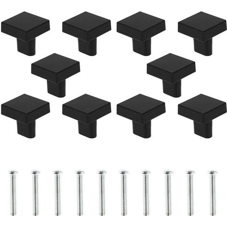 Lot de 10 Boutons de Porte Noir Boutons d'armoire Carrée en Laiton Massif Poignées de Meuble Cuisine Vintage avec Vis (Noir) (1/5)