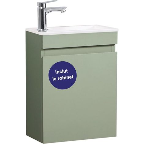 Meuble Lave-Mains 40cm Lavabo déjà monté Vert Robinet Chromé (1/5)