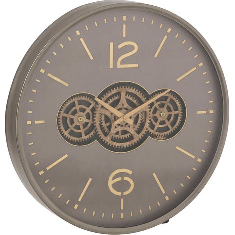 Horloge design engrenage bois gris et or ambiance industrielle - Gris effet or engrenage (1/3)