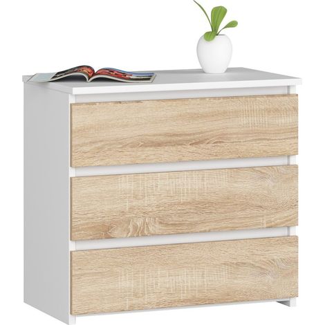 Table de chevet AKORD CL3 Blanche 60 cm 3 tiroirs façade Chêne Sonoma 60x35x57 cm (1/5)