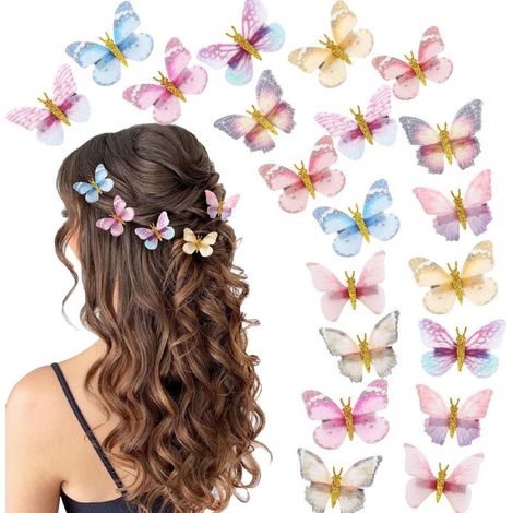 Conjunto de 20 pinzas para el cabello con forma de mariposa, pequeñas, realistas, coloridas, brillantes y articuladas, para niñas (estilo años 90). (1/5)