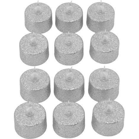 12-teiliges Set silberner, flammenloser, batteriebetriebener LED-Teelichter, dekorative elektronische Teelichter für Weihnachten und Hochzeiten (1/5)