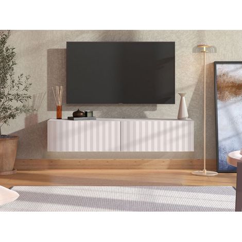 Mueble para TV Maderno, un estante, 2 puertas, 2 compartimentos, 154x42x32h cm Blanco crema (1/5)