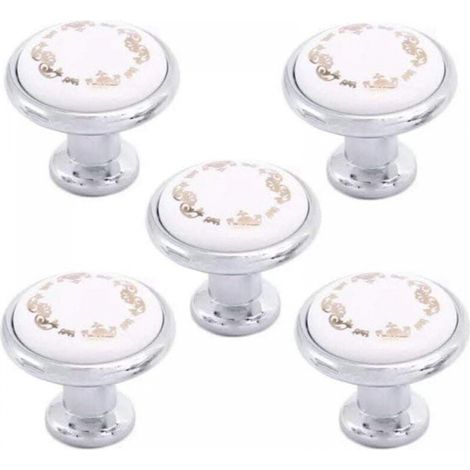 Pack 32mm Interior Round Cabinet Handles for Girls Dresser/Children's Cupboard/Kitchen with Attached Hardware - Antique Hand Painted Ceramic Door Knobs (1/4)