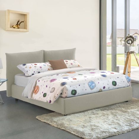 Lit double Arpino, avec matelas inclus, déhoussable Made in Italy, avec rangement, beige (1/5)