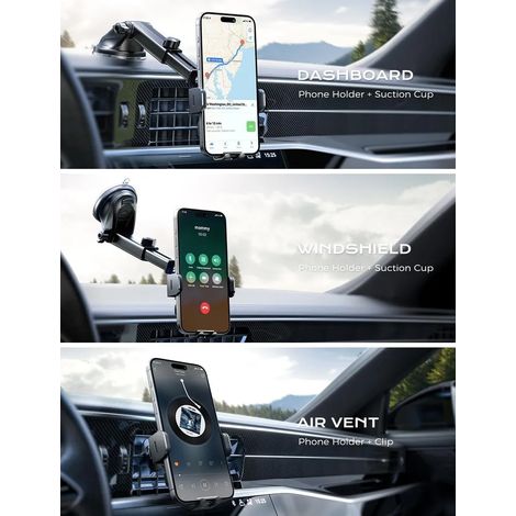 Autotelefonhalterung mit 3-in-1-Installation (Lüftungsschlitz und Saugnapf), universelle Autotelefonhalterung, Smartphone-Halterung.