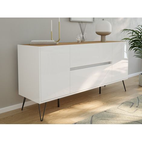 Raumwunder Sideboard Kommode Taran 155cm 2 SoftClose 2 Türen Weiß/Eiche Top (1/5)