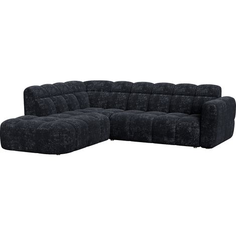 BELIZ - Canapé d'angle en tissu noir - Angle gauche